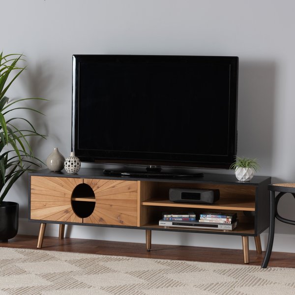 Baxton Studio Chester Modern and Contemporary TwoTone Dark and Natural Brown Finished Wood TV Stand 221-12473-ZORO